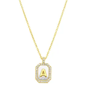 14K Gold Plated White Mother-of-Pearl Initial Tablet Necklace