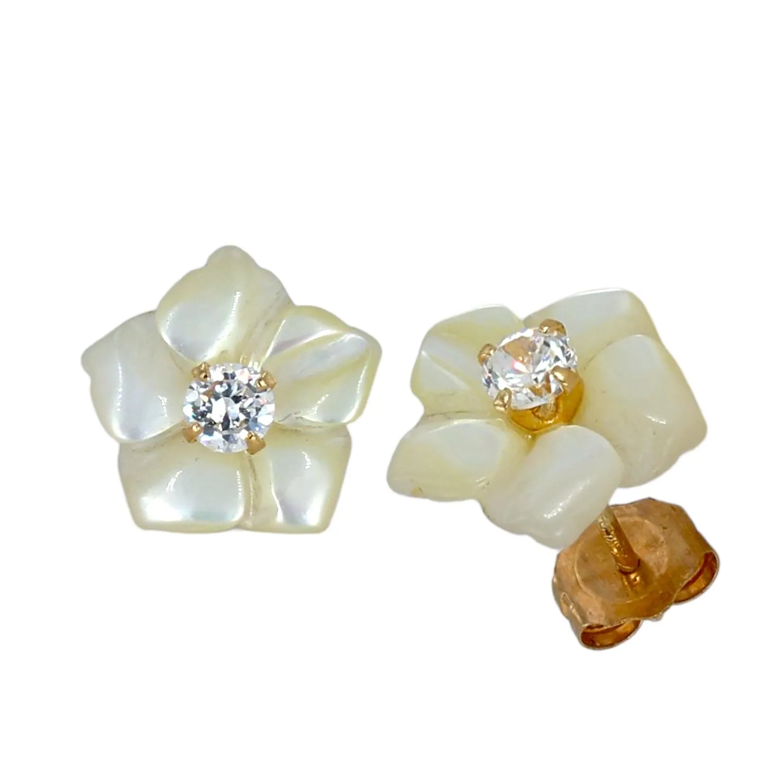 14k yellow gold mother pearl flower earrings