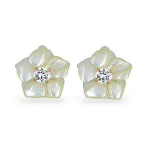 14k yellow gold mother pearl flower earrings