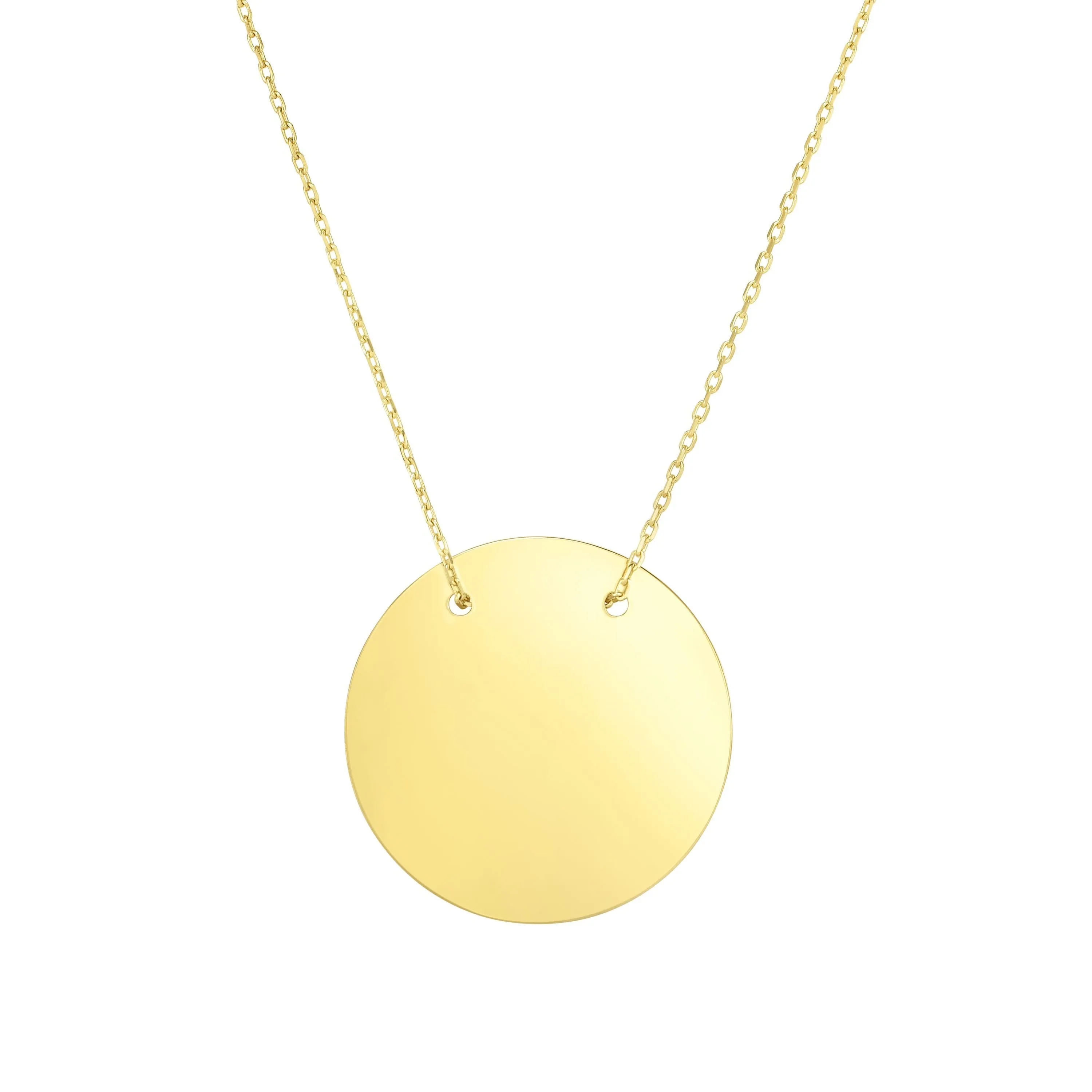 14k Yellow Gold Round Disc Pendant Necklace, 18