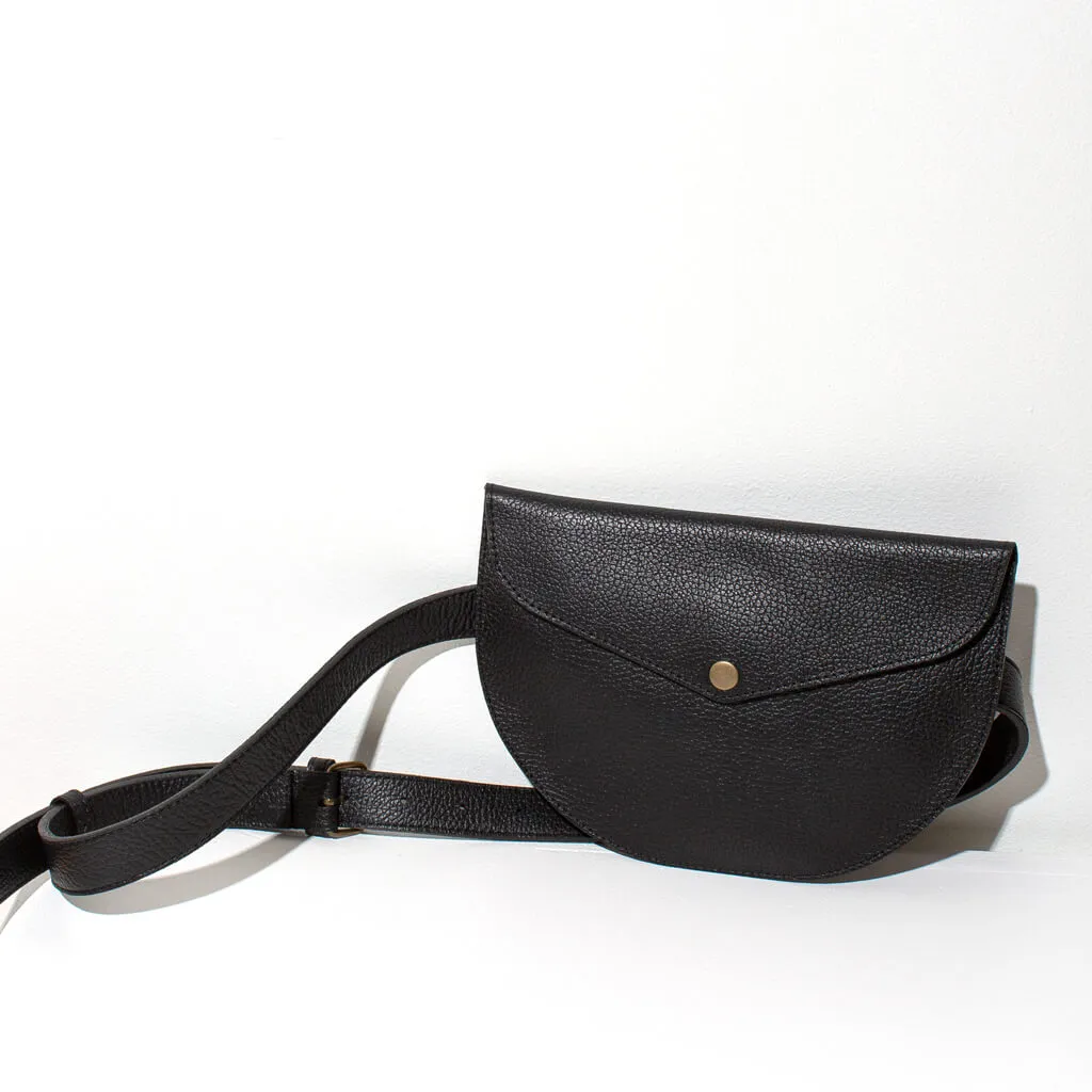 Adjustable Leather Belt Bag - Black