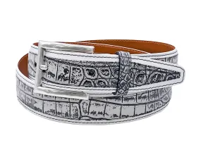 Alligator Calf Duo-Skin Handpainted Belt Himalayan White/Black