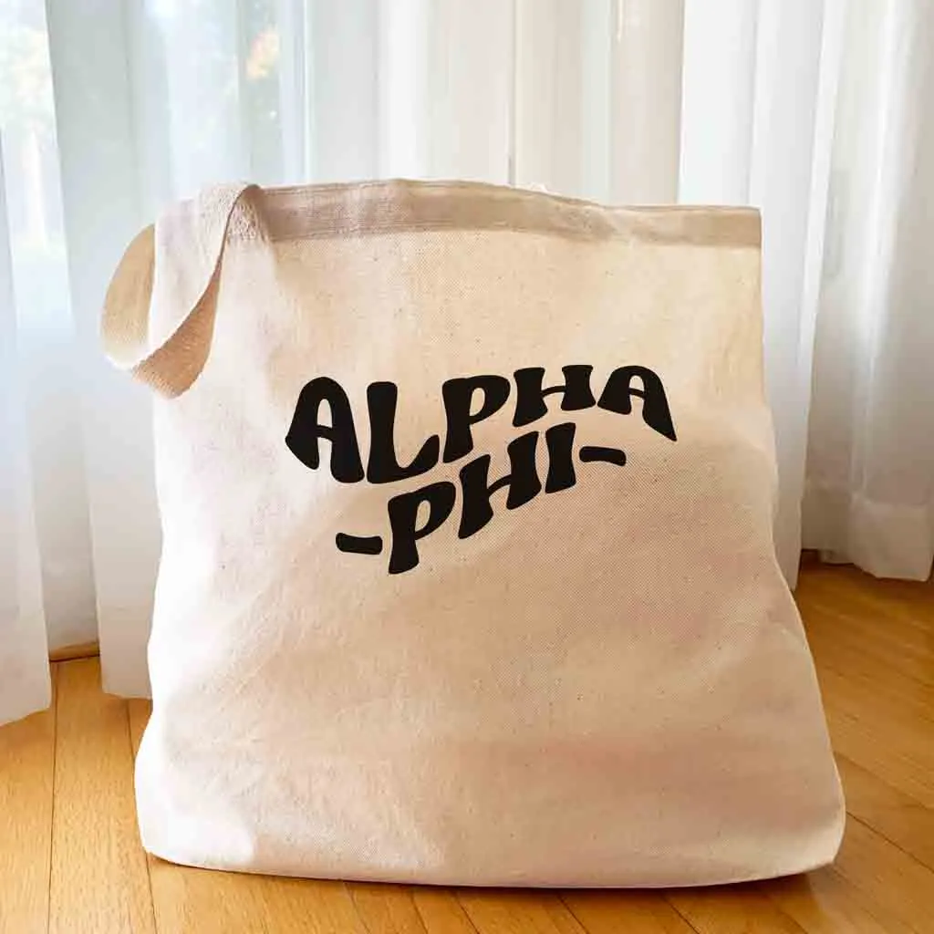 Alpha Phi Large Canvas Sorority Tote Bag with Simple Mod Design