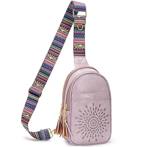 APHISON Small Sling Bag Fanny Packs Cell Phone Purse Vegan Leather Crossbody Bags for Women Chest Bag with Adjustable Strap Purp