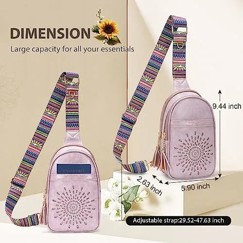 APHISON Small Sling Bag Fanny Packs Cell Phone Purse Vegan Leather Crossbody Bags for Women Chest Bag with Adjustable Strap Purp