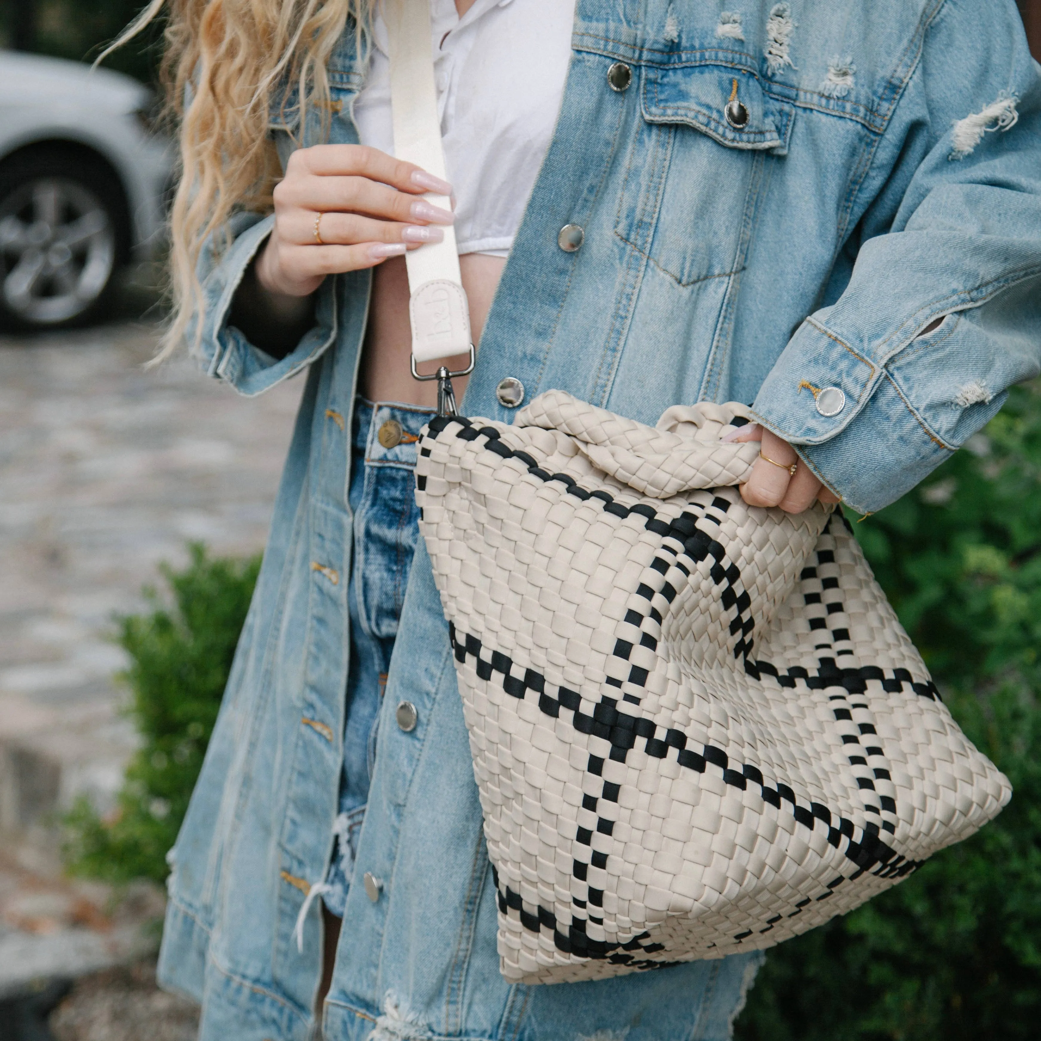 Beige with Black Woven Crossbody- Bag and Bougie