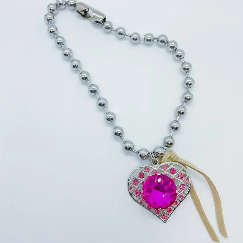 Bling Pink Heart Crystal Necklace