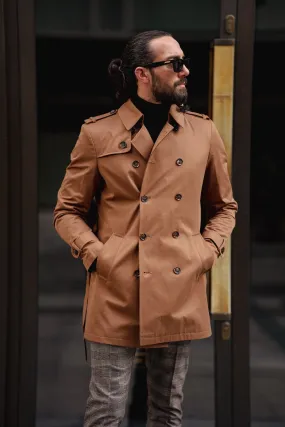 Bojoni Milford Camel Slim Fit Double Breasted Long Coat