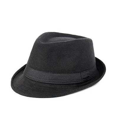 Brief Style Wool Wide Brim Flat Top Fedora Hat Jazz Caps for Men