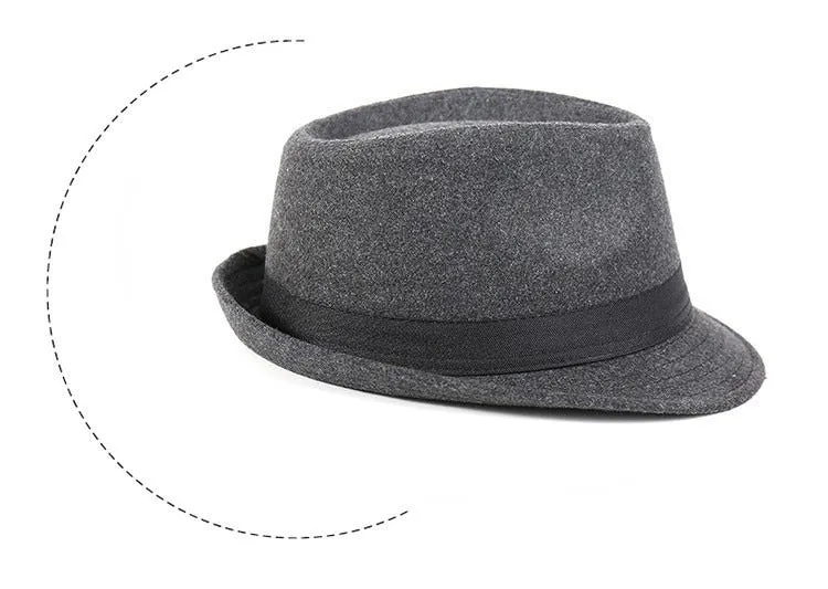 Brief Style Wool Wide Brim Flat Top Fedora Hat Jazz Caps for Men