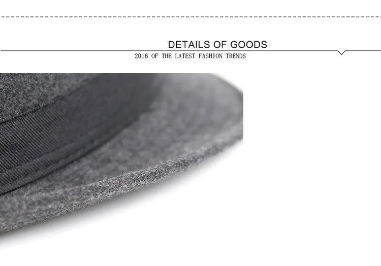 Brief Style Wool Wide Brim Flat Top Fedora Hat Jazz Caps for Men