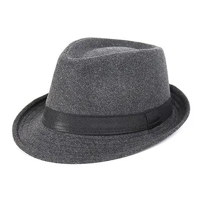 Brief Style Wool Wide Brim Flat Top Fedora Hat Jazz Caps for Men