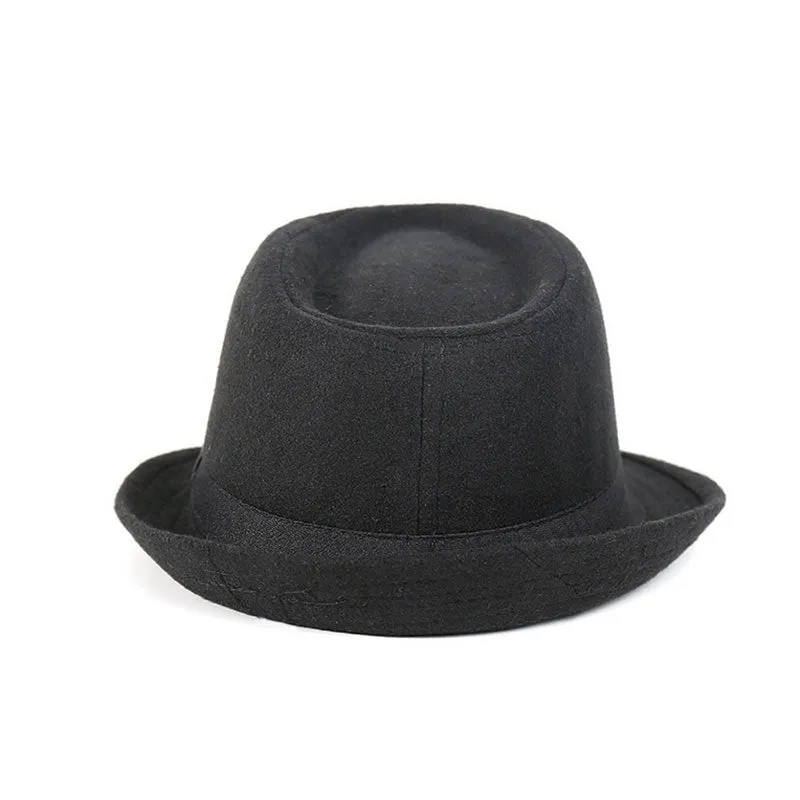 Brief Style Wool Wide Brim Flat Top Fedora Hat Jazz Caps for Men