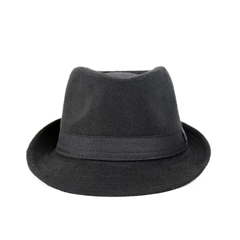 Brief Style Wool Wide Brim Flat Top Fedora Hat Jazz Caps for Men