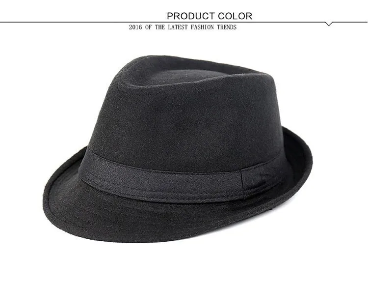 Brief Style Wool Wide Brim Flat Top Fedora Hat Jazz Caps for Men