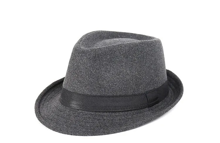 Brief Style Wool Wide Brim Flat Top Fedora Hat Jazz Caps for Men