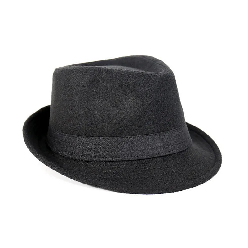 Brief Style Wool Wide Brim Flat Top Fedora Hat Jazz Caps for Men