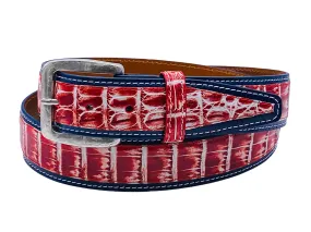 Caiman Calf Duo-Skin Handpainted Belt Red/White/Navy