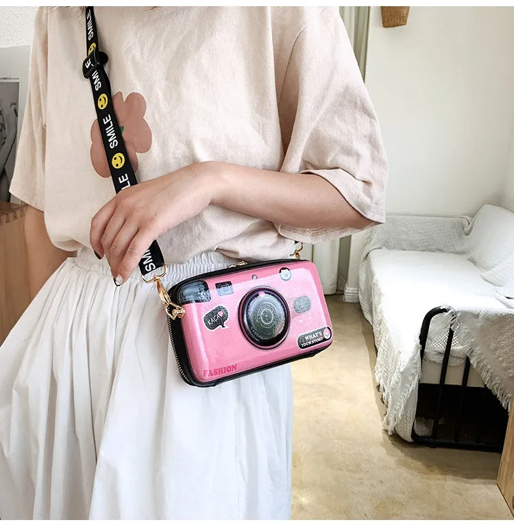 Camera Printed Crossbody-Pink