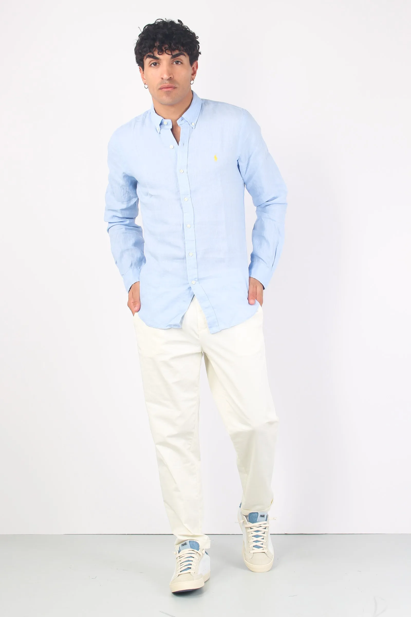 Camicia Lino Slim Fit Blue