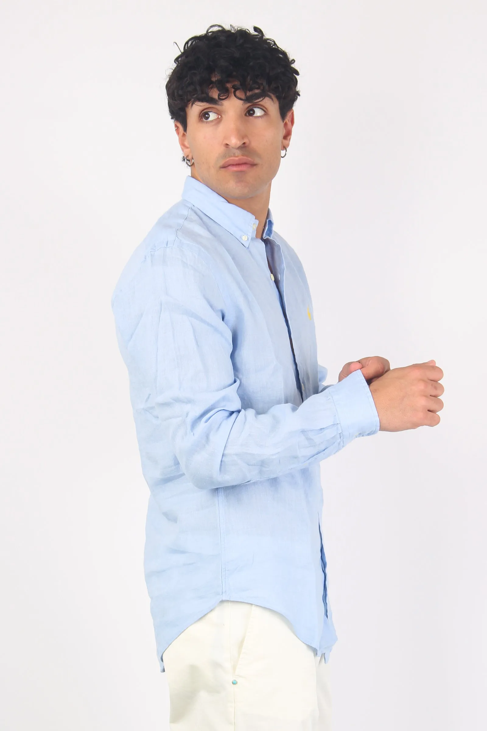 Camicia Lino Slim Fit Blue