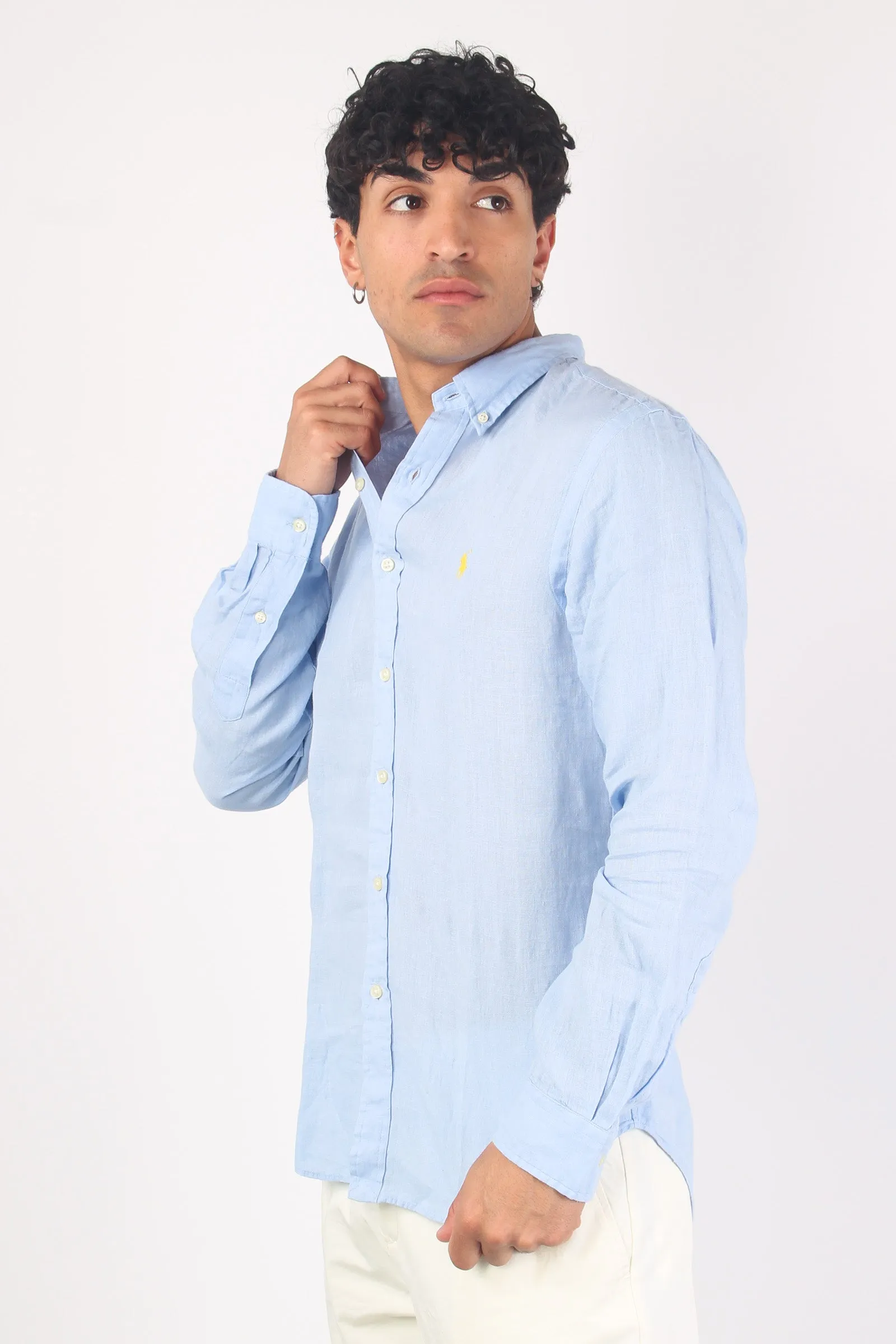 Camicia Lino Slim Fit Blue