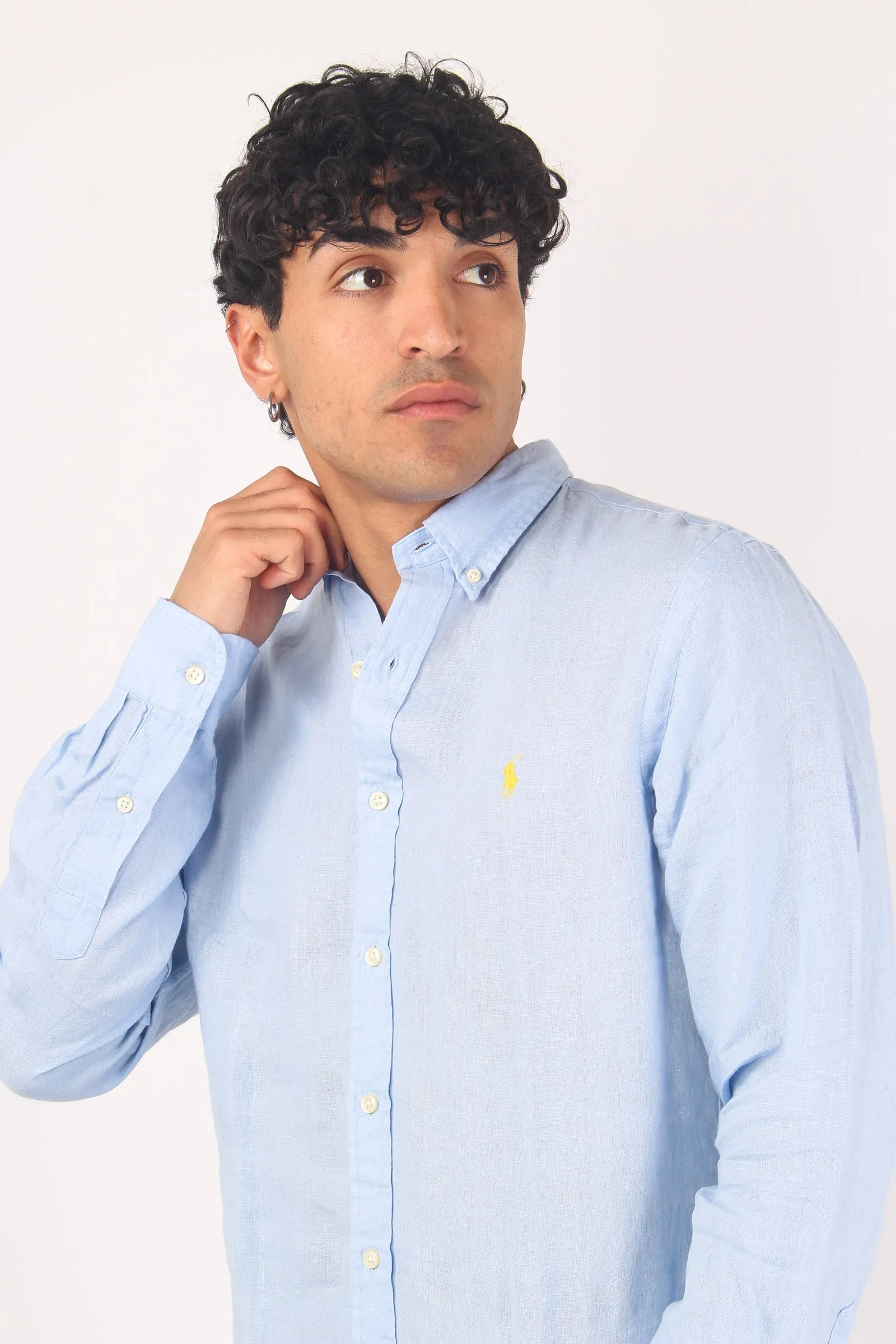 Camicia Lino Slim Fit Blue