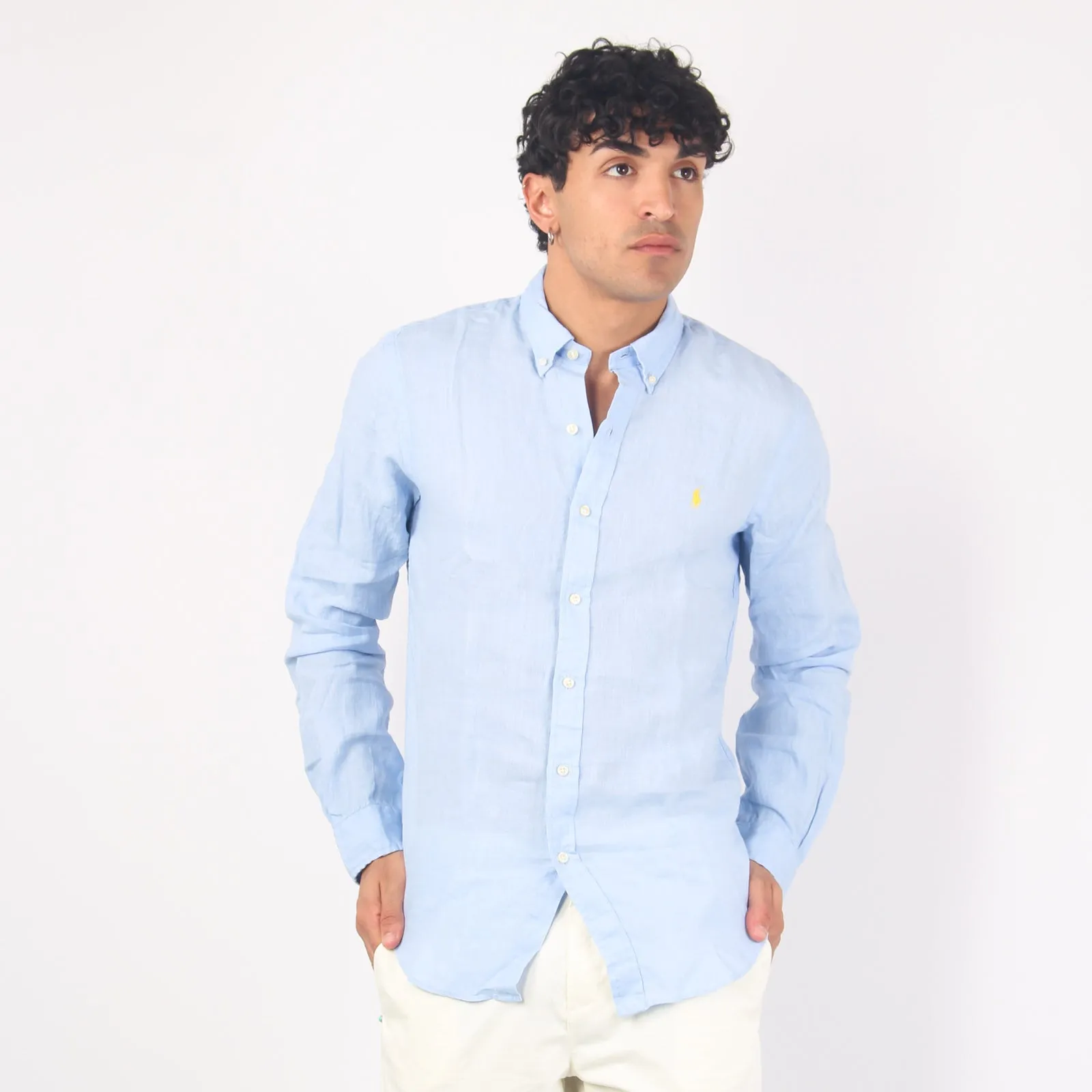 Camicia Lino Slim Fit Blue