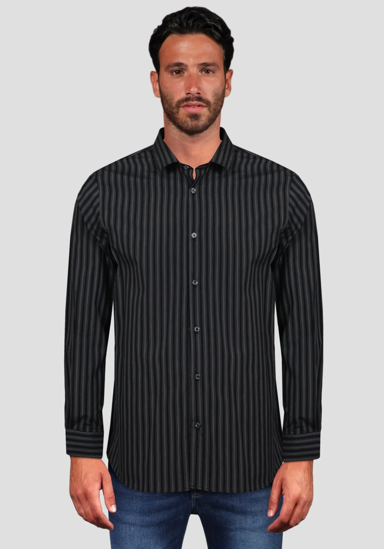 Camicia Slim Fit Gessata -Nero-