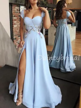 Charming Sweetheart Satin A-line Side Slit Long Prom Dresses Evening Dresses.DB10553