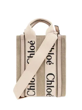 CHLO Mini Woody Linen Tote in Cement Pink