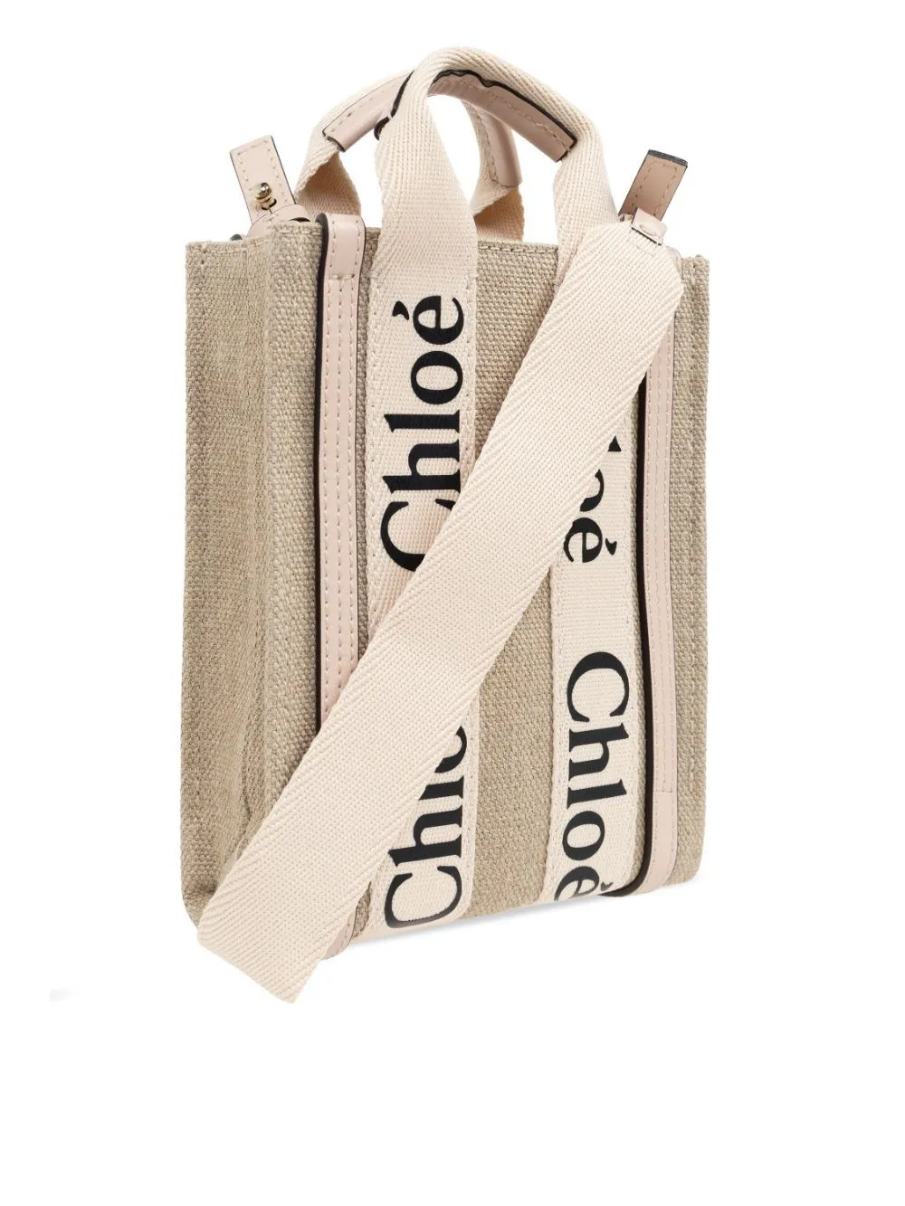 CHLO Mini Woody Linen Tote in Cement Pink