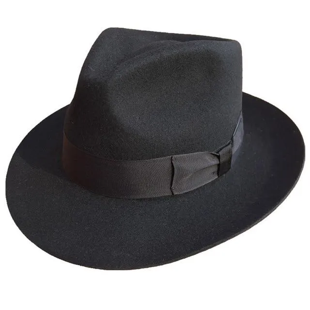 Classic Godfather Gangster Men's XL Black Hat Wool Fedora on Clearance