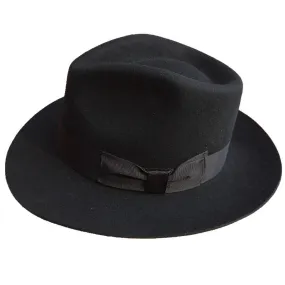 Classic Godfather Gangster Men's XL Black Hat Wool Fedora on Clearance