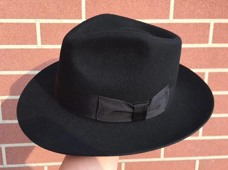 Classic Godfather Gangster Men's XL Black Hat Wool Fedora on Clearance