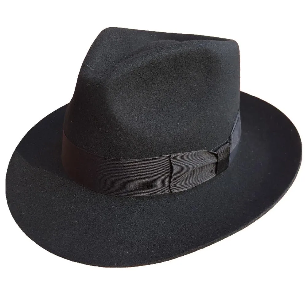 Classic Godfather Gangster Men's XL Black Hat Wool Fedora on Clearance