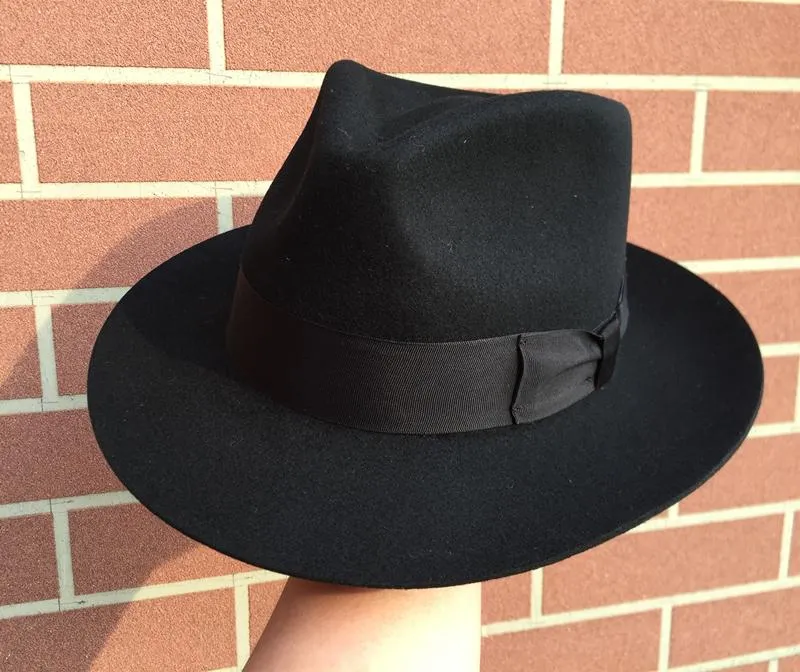 Classic Godfather Gangster Men's XL Black Hat Wool Fedora on Clearance