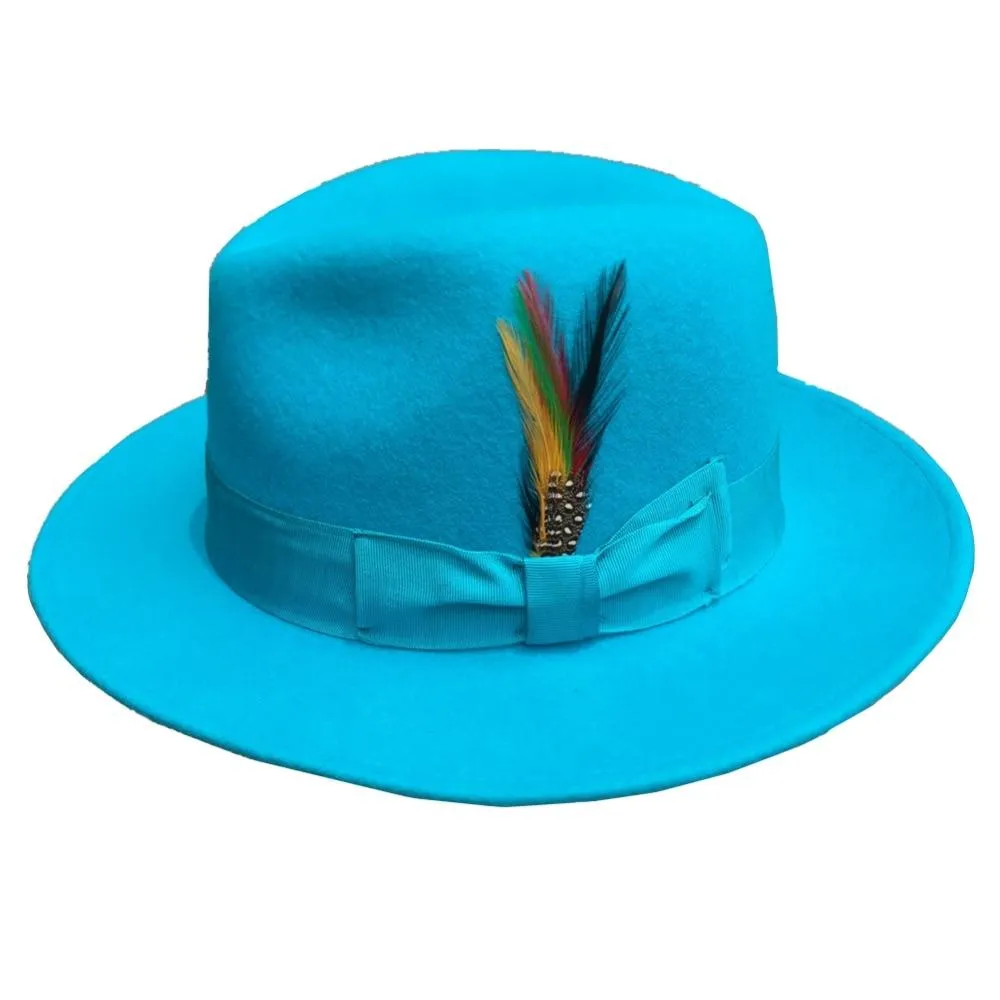 Classic Light Blue Wool Felt Fur Godfather Fedora Hat in Italian Design