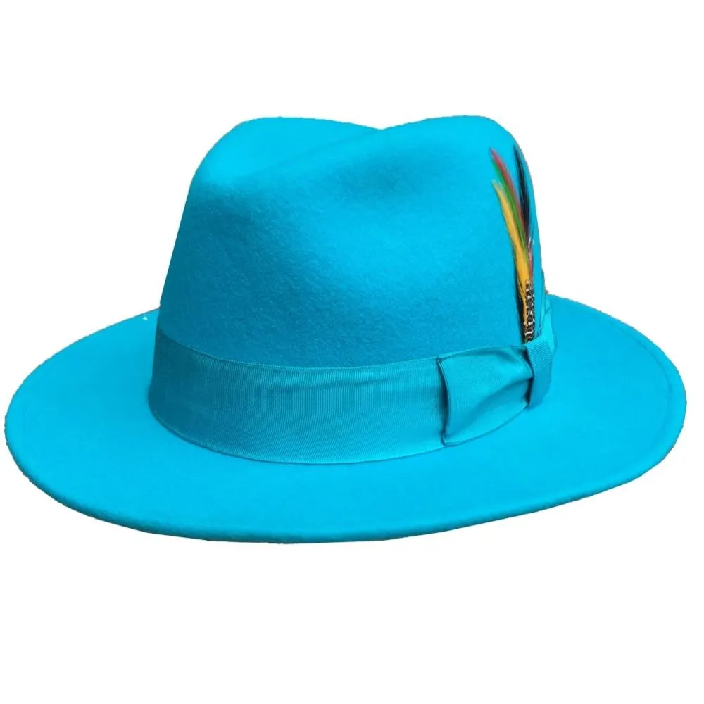 Classic Light Blue Wool Felt Fur Godfather Fedora Hat in Italian Design