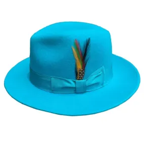 Classic Light Blue Wool Felt Fur Godfather Fedora Hat in Italian Design