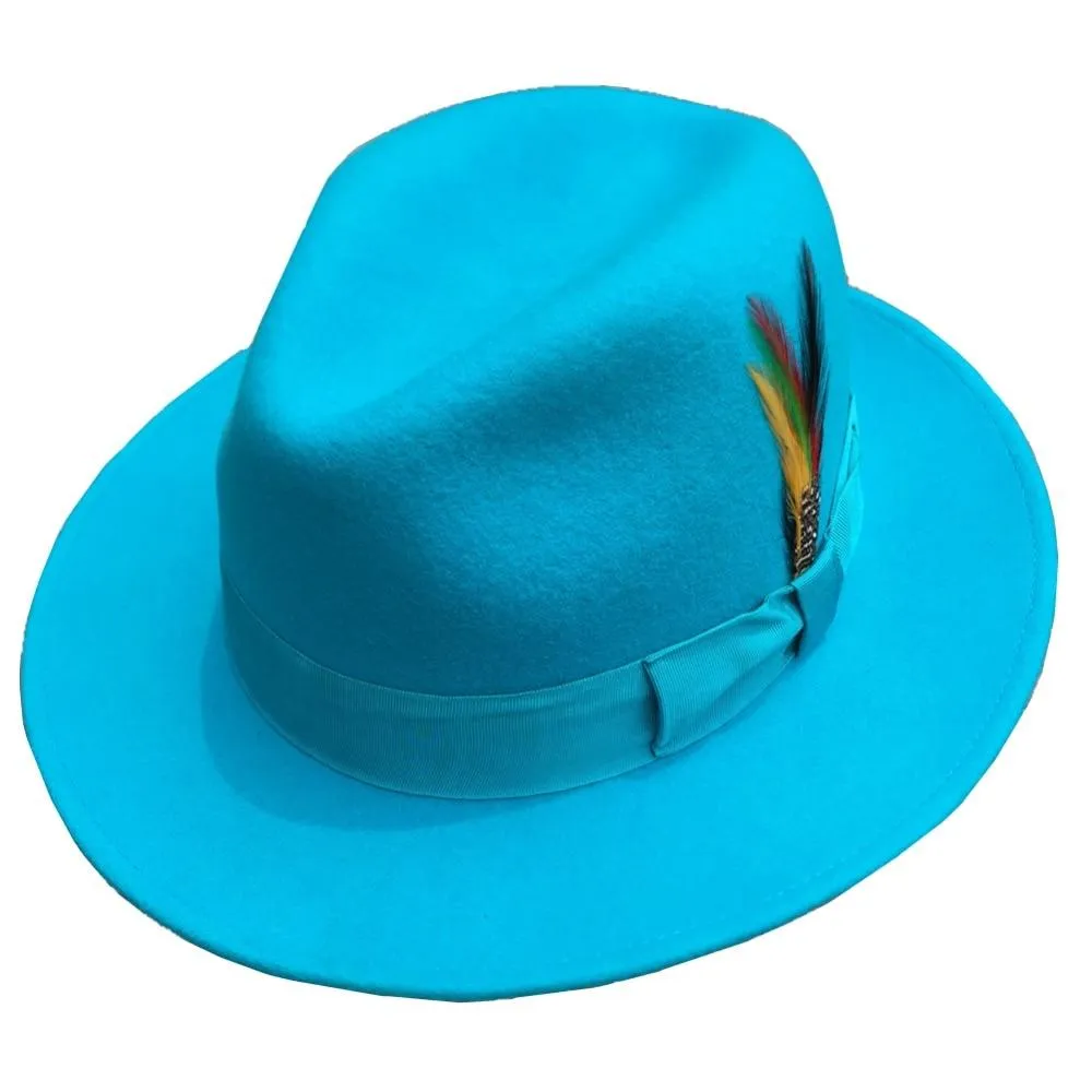 Classic Light Blue Wool Felt Fur Godfather Fedora Hat in Italian Design