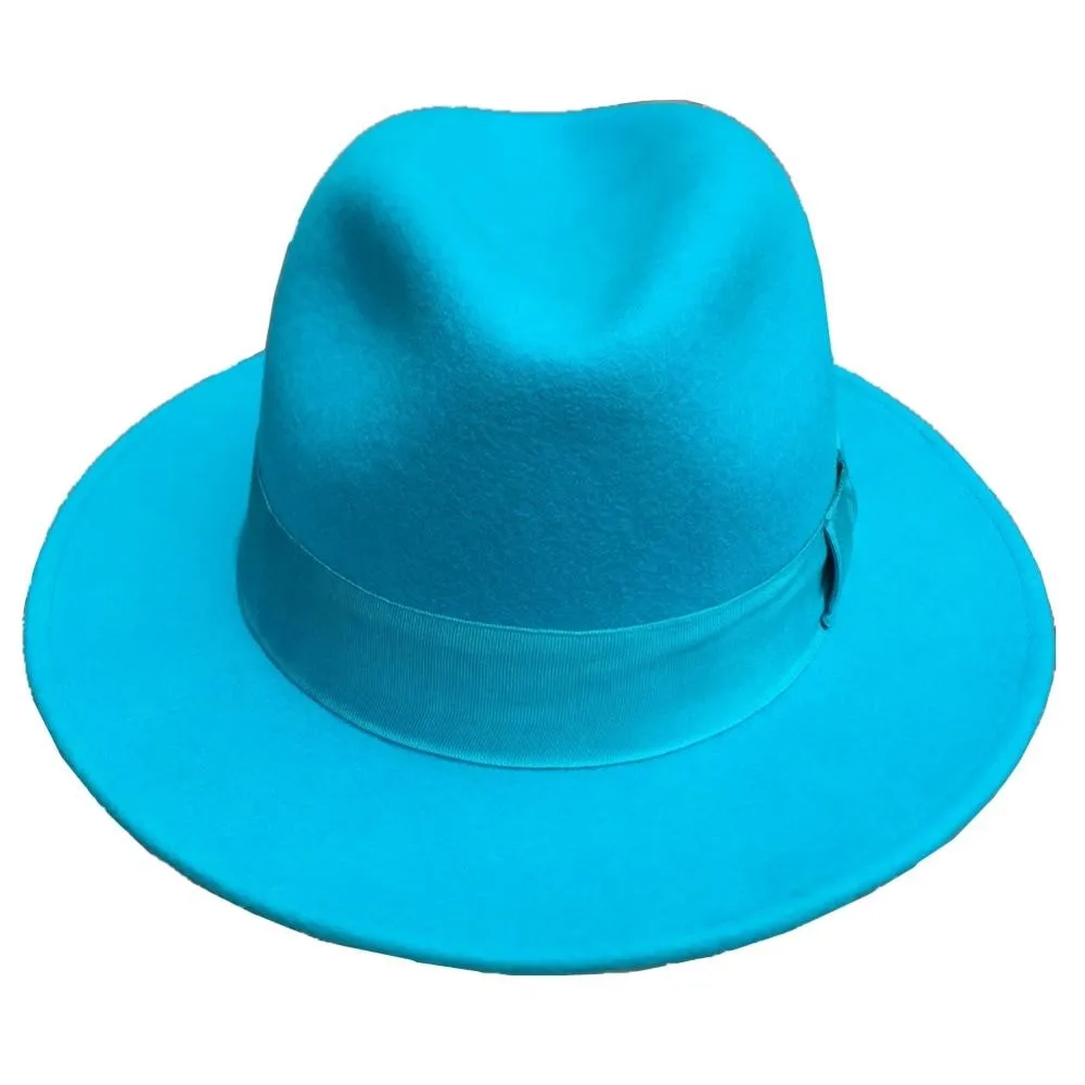 Classic Light Blue Wool Felt Fur Godfather Fedora Hat in Italian Design