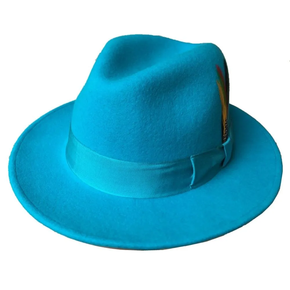 Classic Light Blue Wool Felt Fur Godfather Fedora Hat in Italian Design