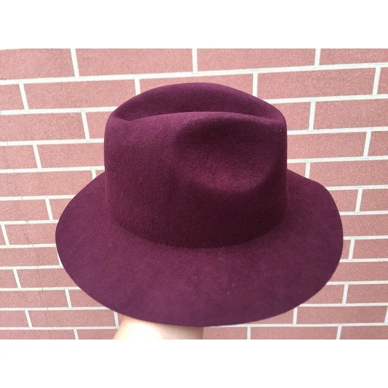 Classic Men's Wool Felt Gangster Mobster Fedora Hat with Wide Brim