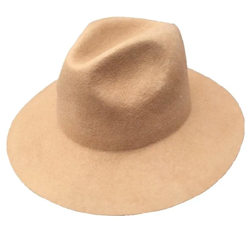 Classic Men's Wool Felt Gangster Mobster Fedora Hat with Wide Brim