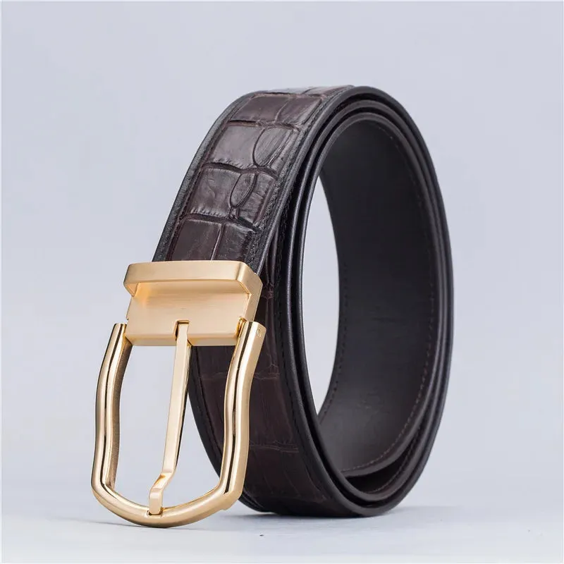 Crocodile Belly Skin Stainless Steel Needle Buckle Waist Belt for Men