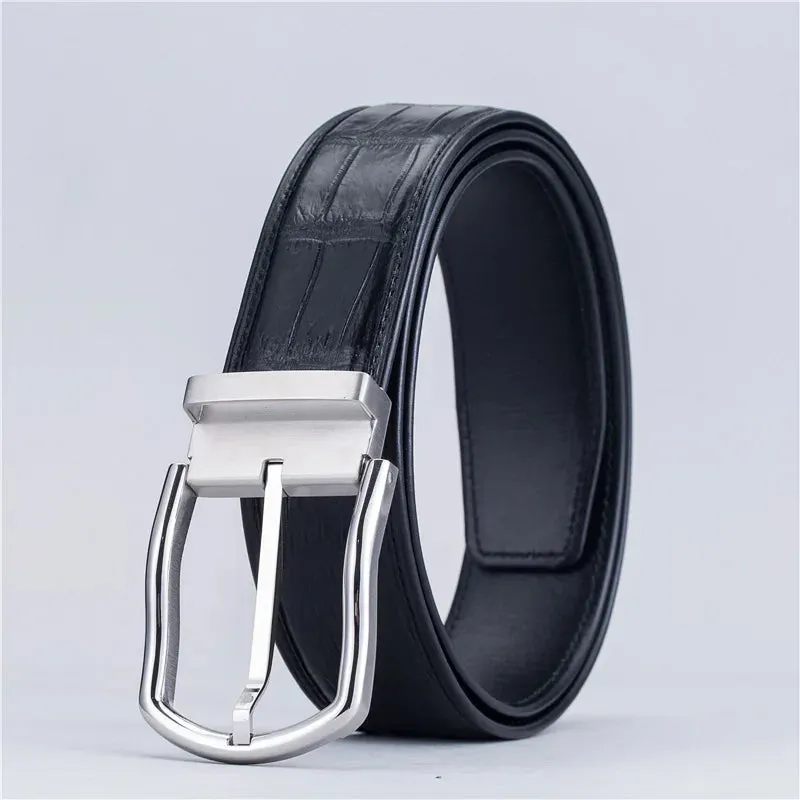 Crocodile Belly Skin Stainless Steel Needle Buckle Waist Belt for Men