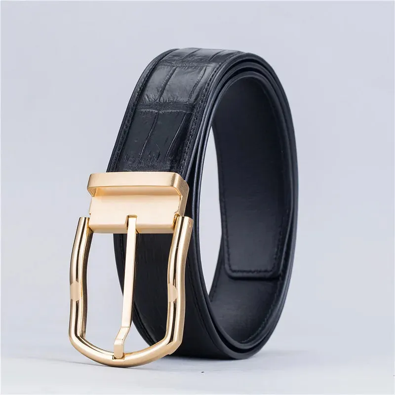 Crocodile Belly Skin Stainless Steel Needle Buckle Waist Belt for Men