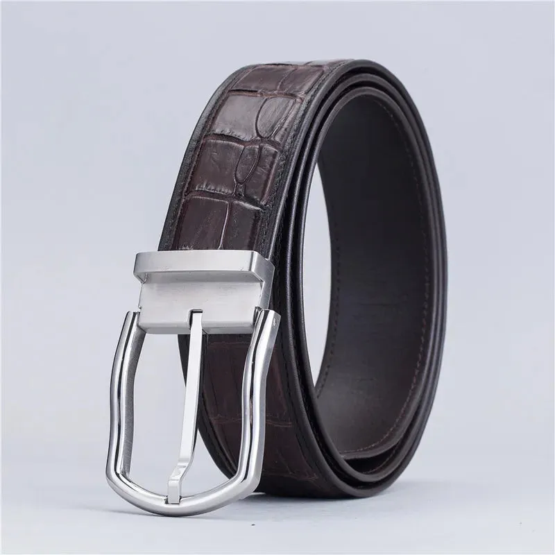 Crocodile Belly Skin Stainless Steel Needle Buckle Waist Belt for Men