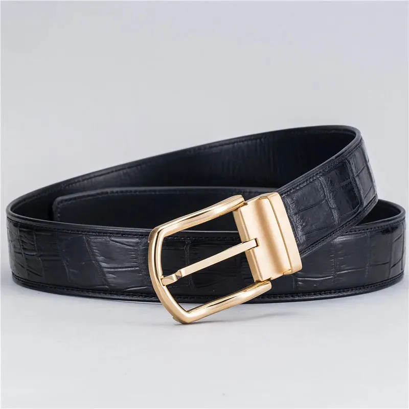 Crocodile Belly Skin Stainless Steel Needle Buckle Waist Belt for Men